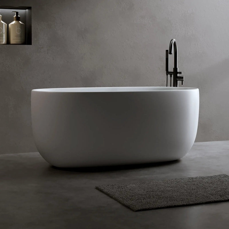 Independent Solid Surface Resin Stone Bathtub, A Modern Designed Independent Bathtub With Pop-Up Drainage And Overflow Pipes, Suitable For Small Households - Matte White by HouseOfZazla