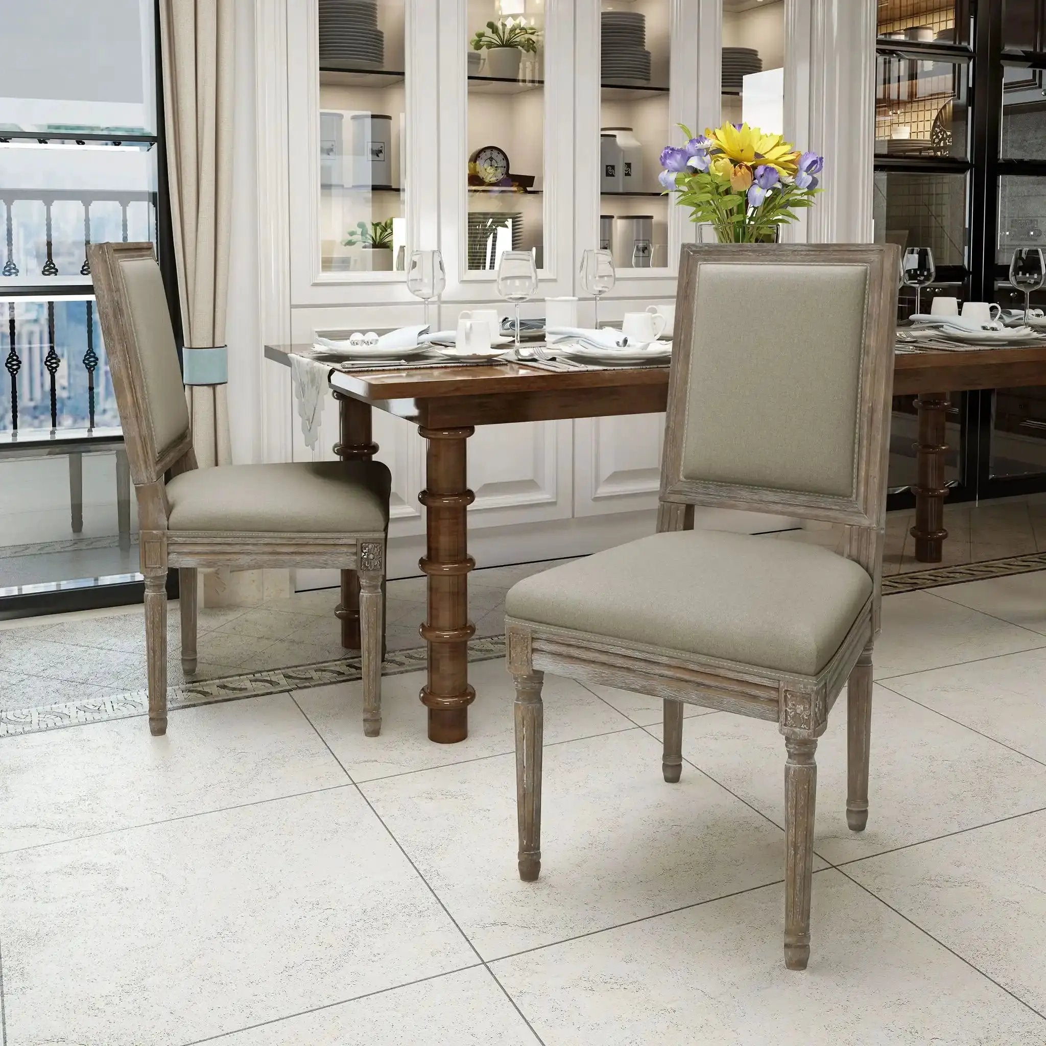 Traditional Style Dining Chair Set With Fabric Upholstery by HouseOfZazla