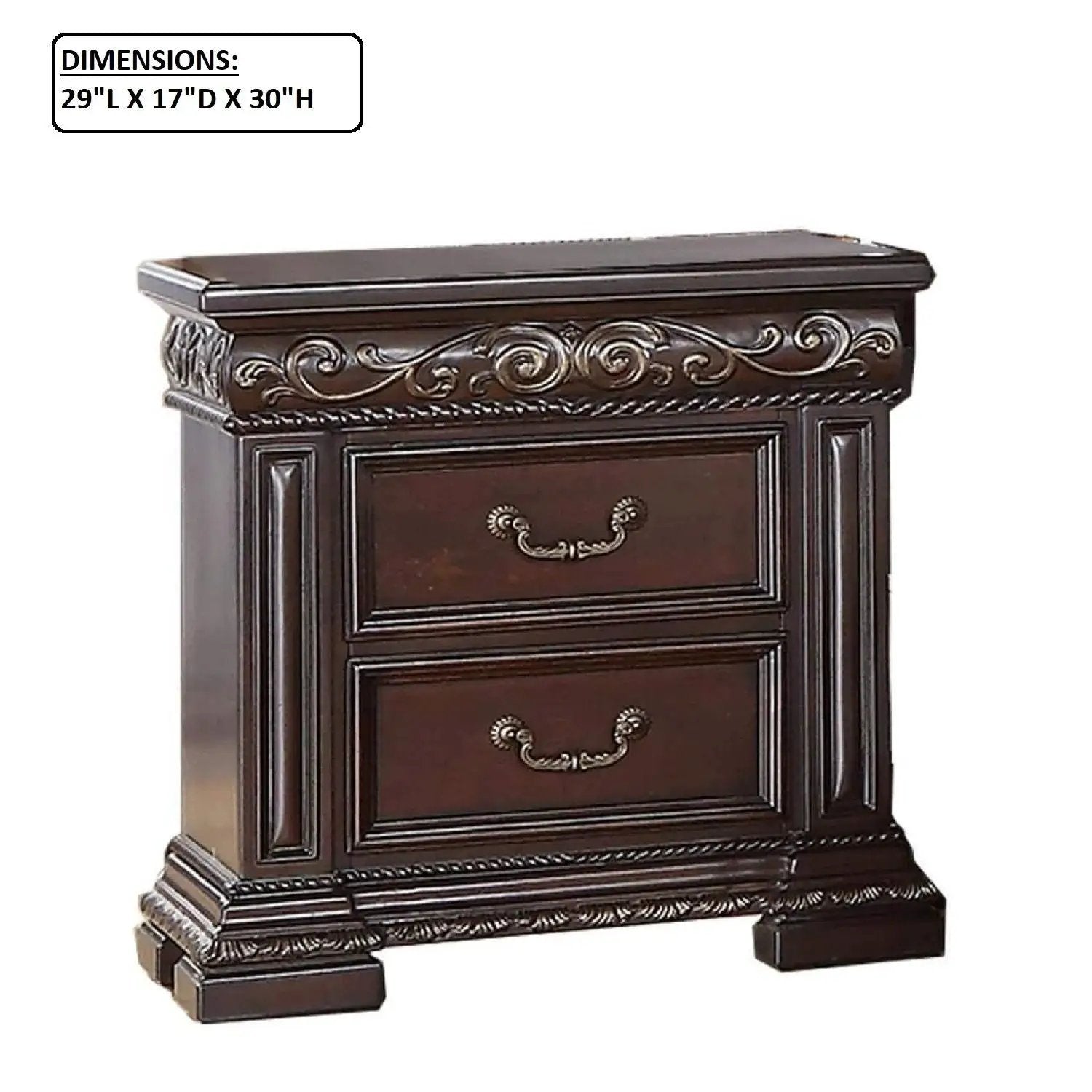 2 Drawer Nightstand, Carvings Bedside Table, Bedroom Furniture - Cherry by HouseOfZazla