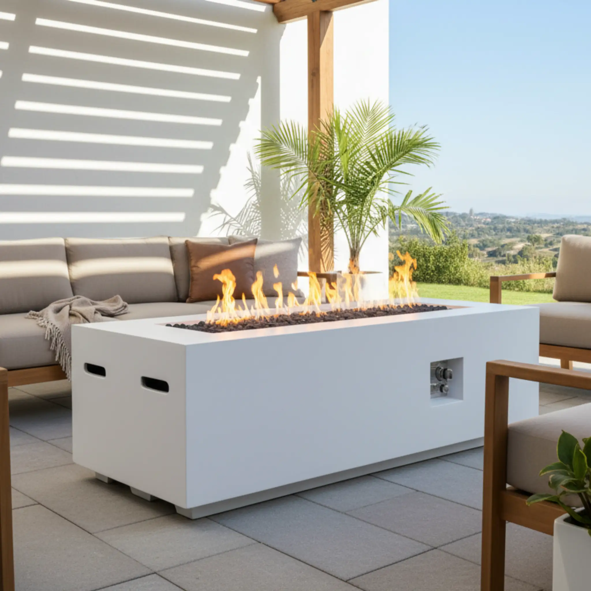 Outdoor Rectangle Propane Fire Pit Table 60inch, White by HouseOfZazla