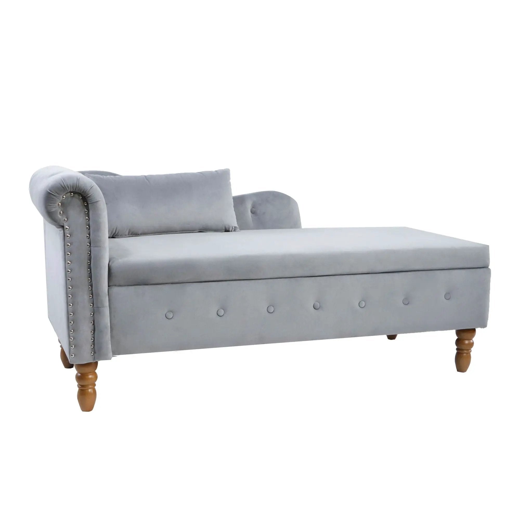 Chaise Lounge Indoor, Lounge Chair For Bedroom With Storage & Pillow, Modern Upholstered Rolled Arm Chase Lounge For Sleeping With Nailhead Trim For Living Room Bedroom Office by HouseOfZazla