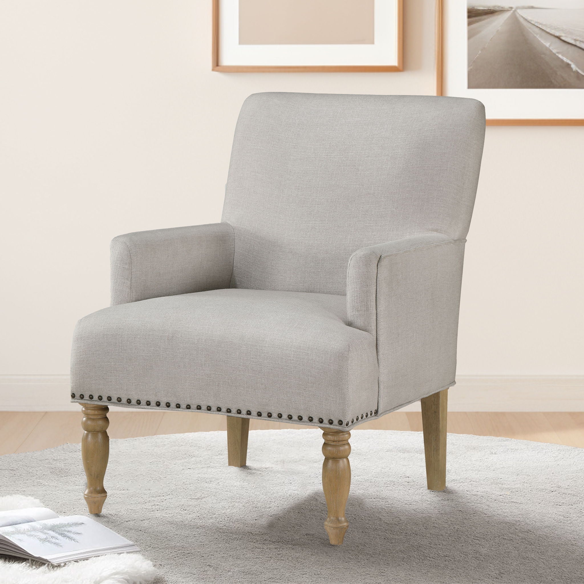 Alice - Upholstered Arm Chair With Nailheads - Beige by HouseOfZazla