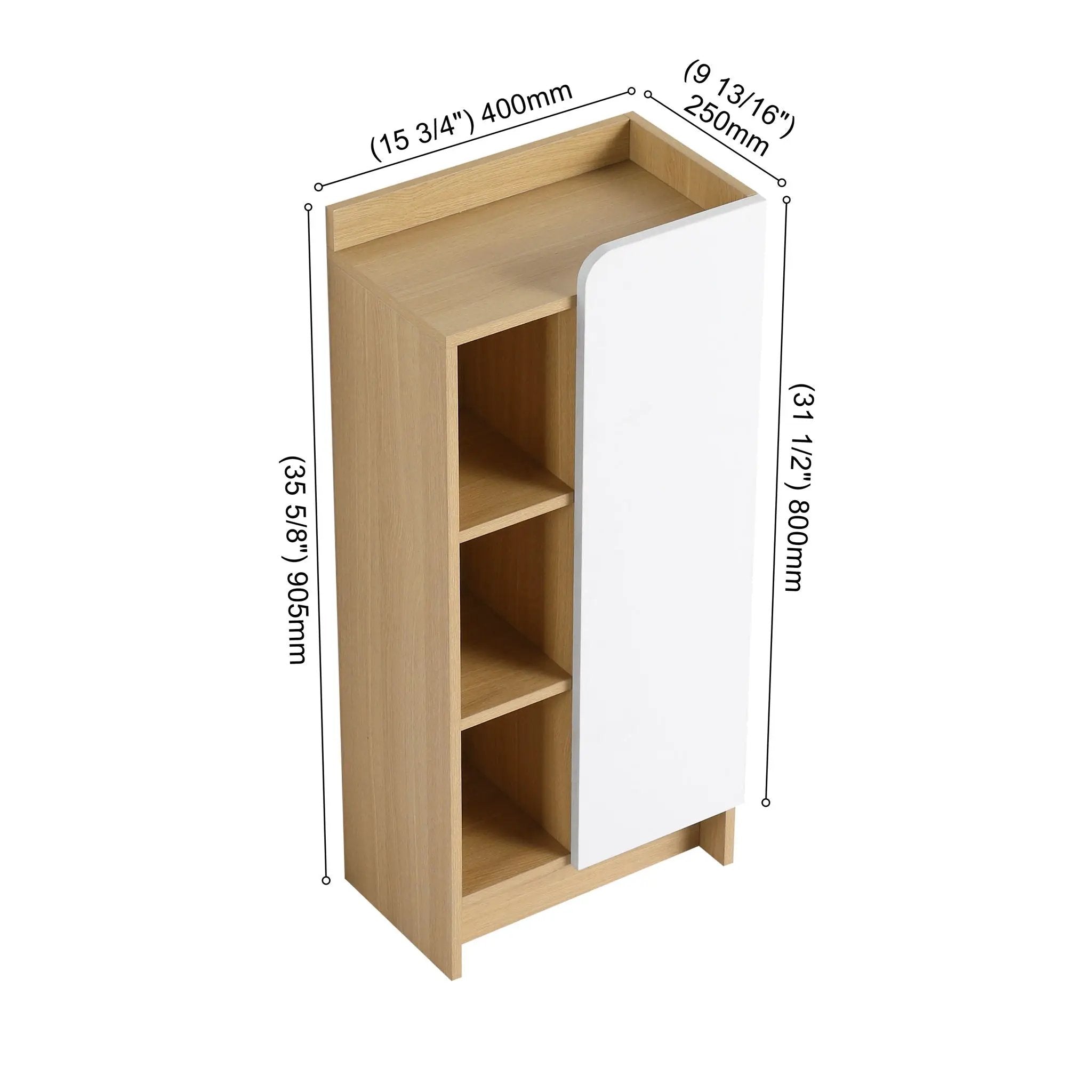 Freestanding Bathroom Side Cabinet, Narrow Storage Cabinet With Single Door & 3 Tier Open Shelves - Black / Light Oak / White by HouseOfZazla