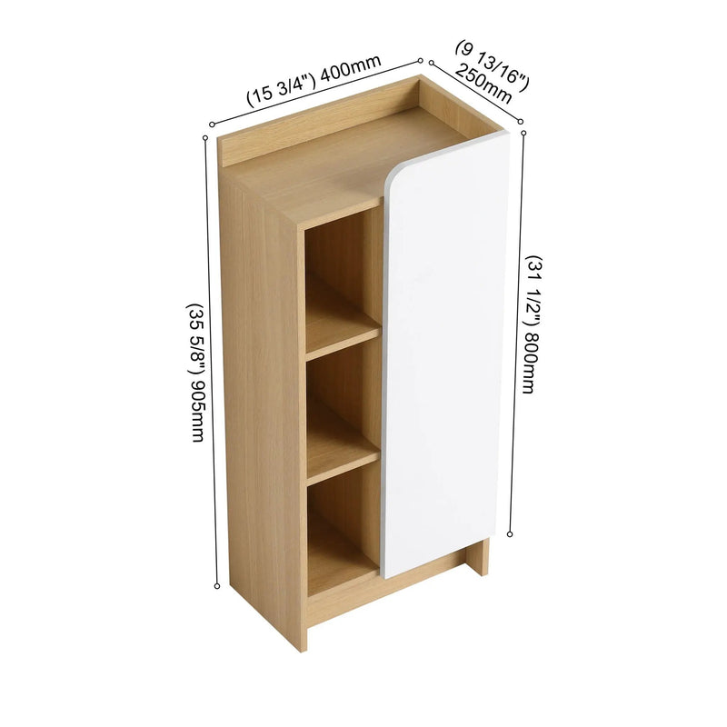 Freestanding Bathroom Side Cabinet, Narrow Storage Cabinet With Single Door & 3 Tier Open Shelves - Black / Light Oak / White by HouseOfZazla