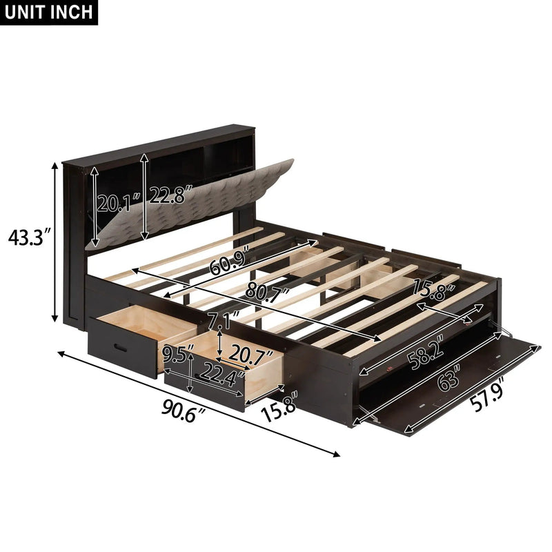 Platform Bed With Storage Headboard, Shoe Rack And 4 Drawers by HouseOfZazla