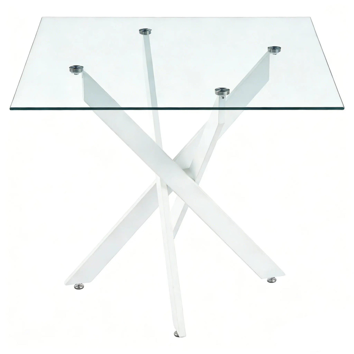 Dining Table With Cross Metal Leg And Tempered Glass, Modern Space Saving Kitchen Table For Living Room Legs, Square Table by Unique Piece Furniture