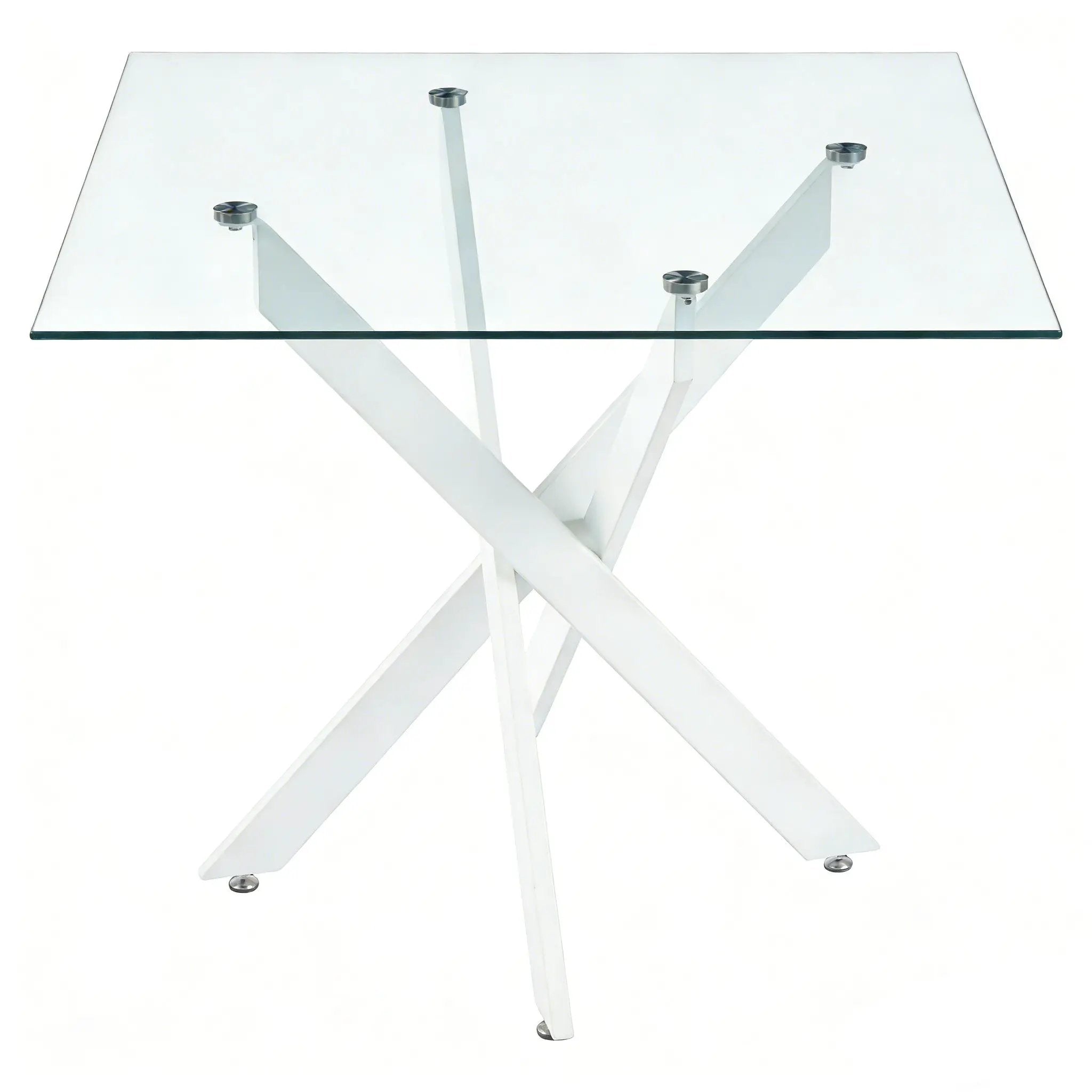 Dining Table With Cross Metal Leg And Tempered Glass, Modern Space Saving Kitchen Table For Living Room Legs, Square Table by Unique Piece Furniture
