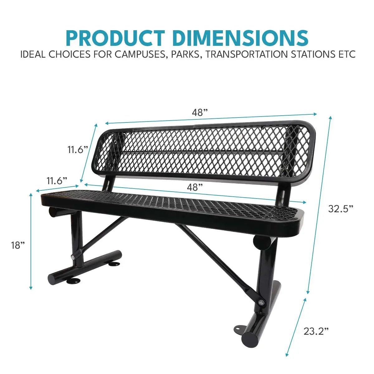 Outdoor Steel Bench With Backrest by Unique Piece Furniture