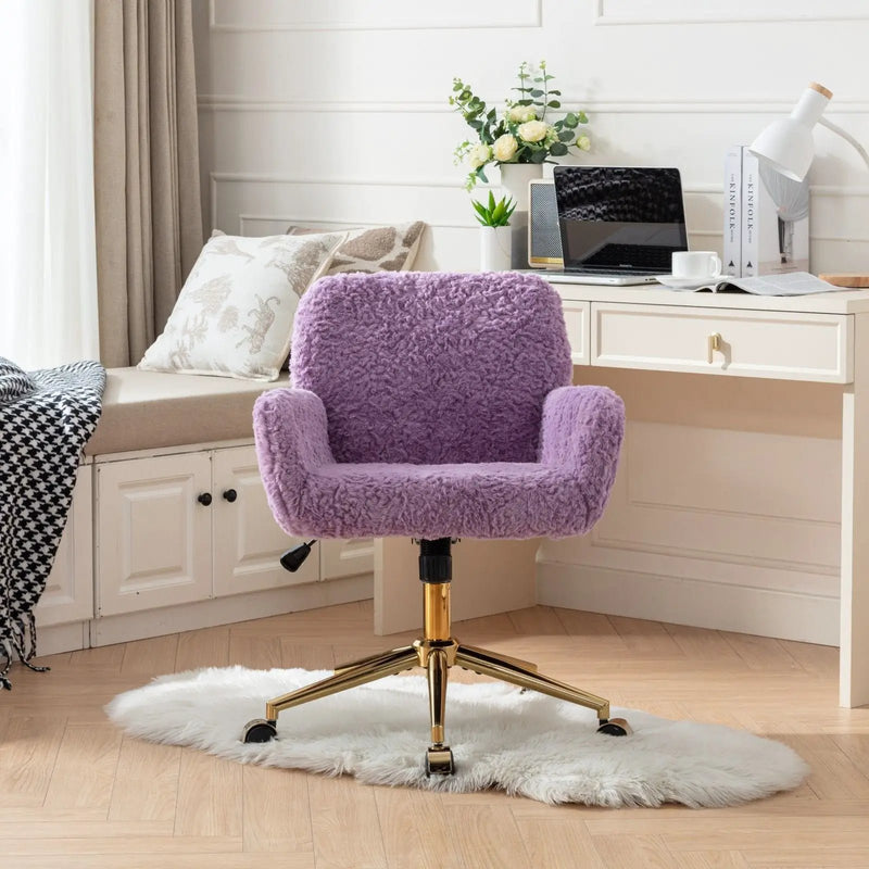 Office Chair, Artificial Rabbit Hair Home Office Chair With Metal Base, Adjustable Desk Chair Swivel Office Chair, Vanity Chair by HouseOfZazla