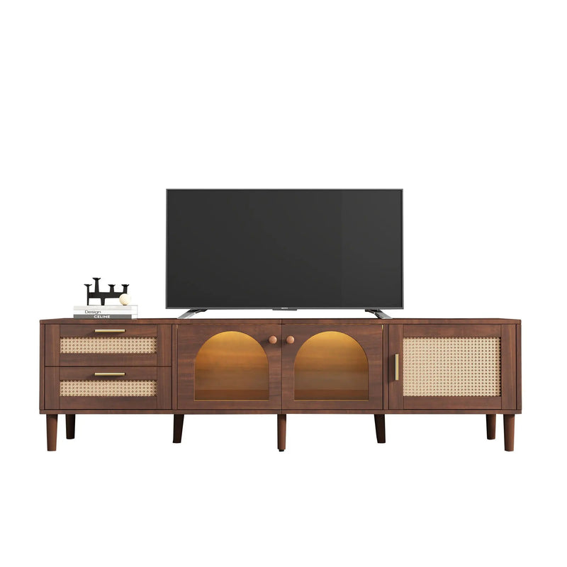 TV Stand With 3 Cabinets & 2 Drawers, LED Light Media Console For TVs Up To 80" - Dark Brown by HouseOfZazla