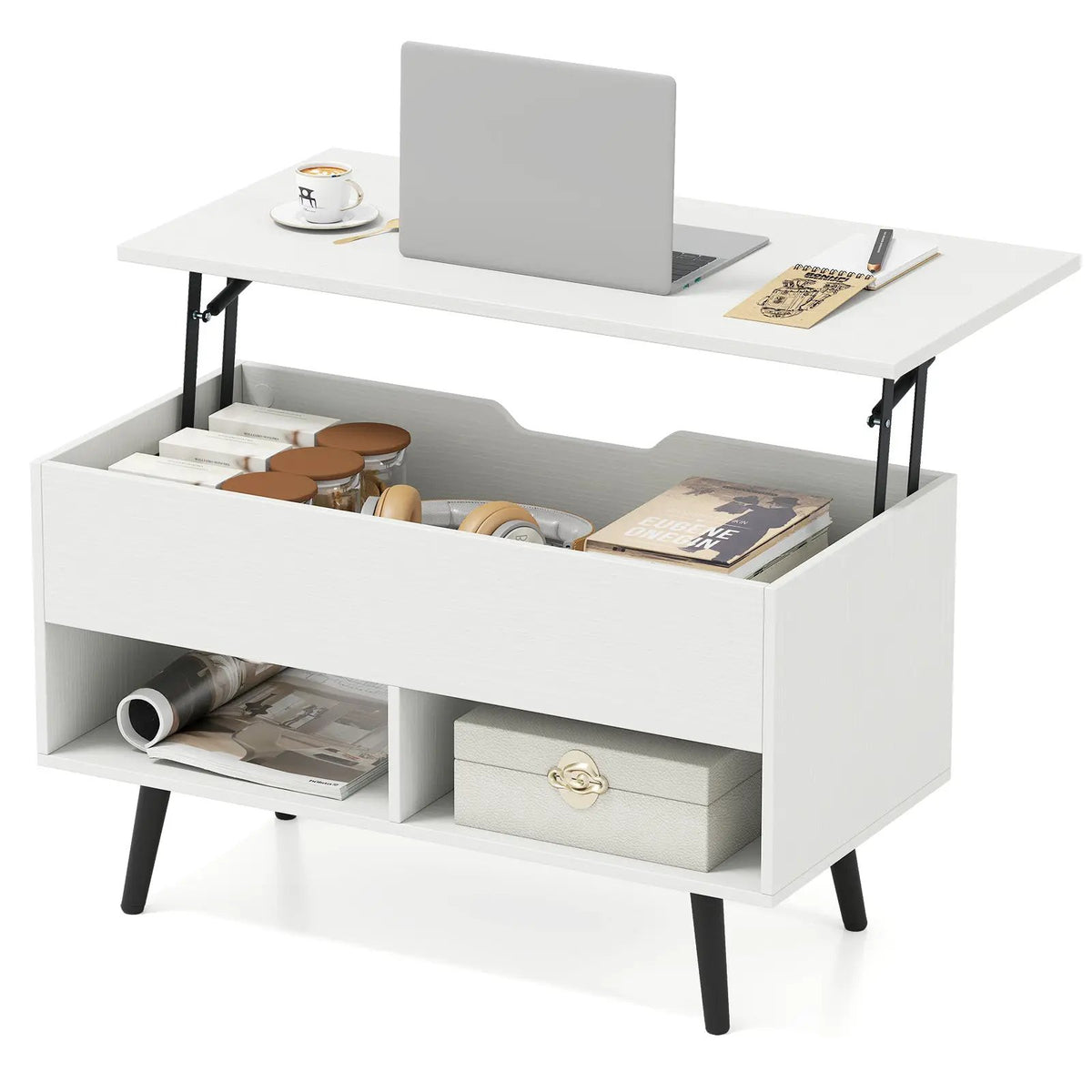 31.5 Inch Lift-Top Coffee Table with Hidden Storage and 2 Open Shelves, photo 16 of 40