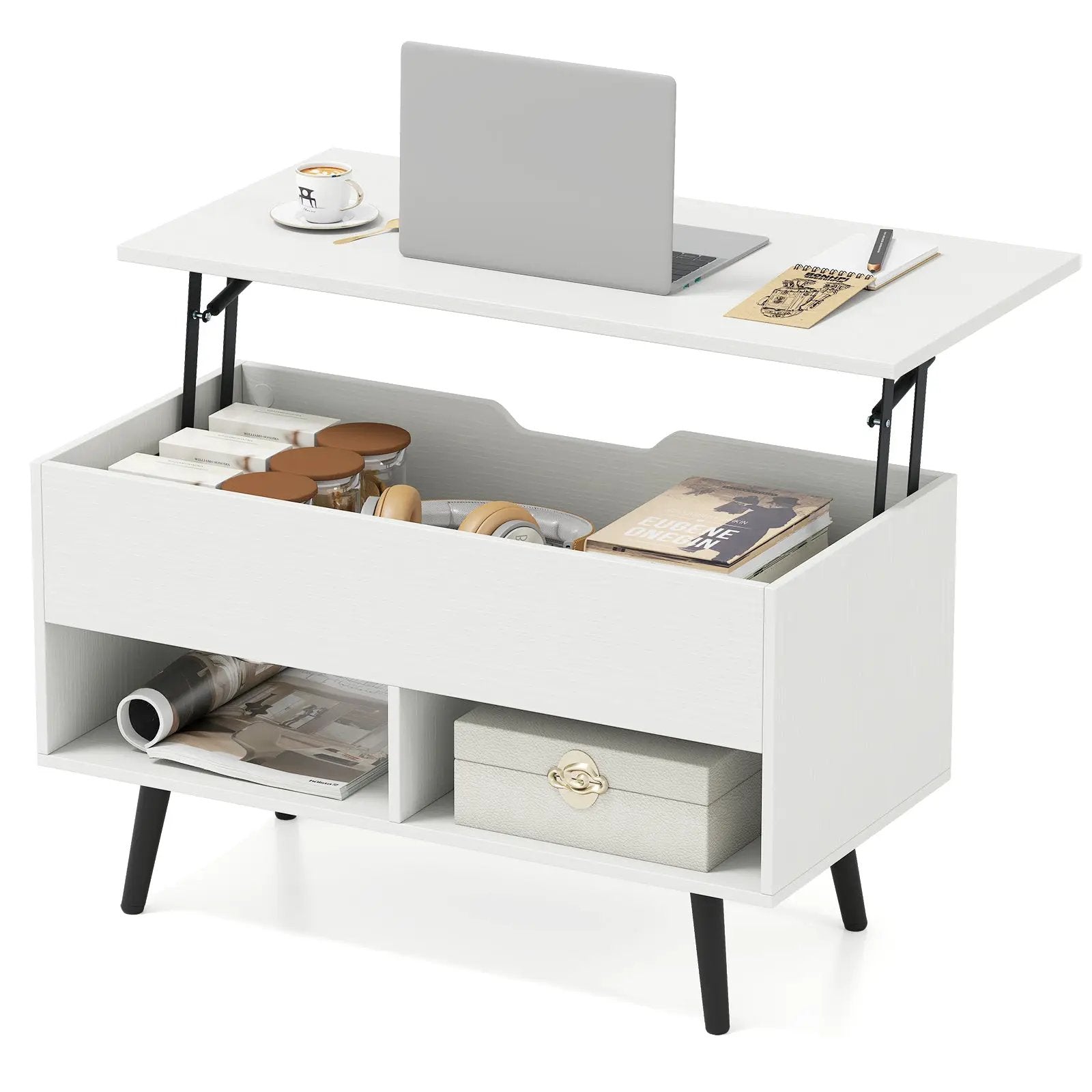 31.5 Inch Lift-Top Coffee Table with Hidden Storage and 2 Open Shelves by DirectDeals