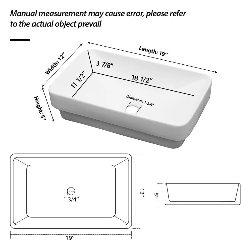 Semi Recessed Bathroom Sink With Countertop Vessel Design, 19" X 12" - White by HouseOfZazla