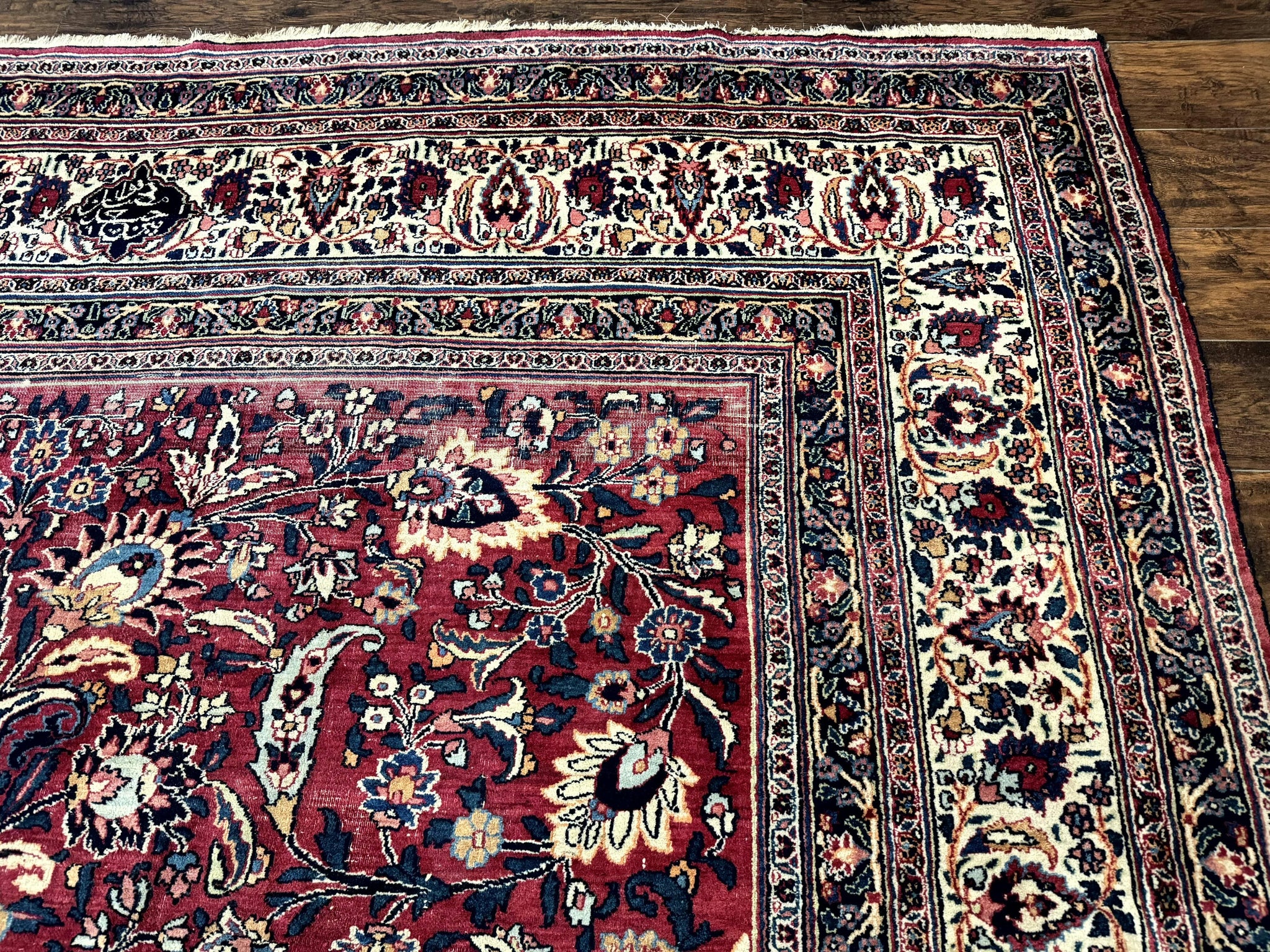 Antique Persian Mashad Rug 10x12, Red and Ivory, Signed by Master Weaver by Jewel Rugs