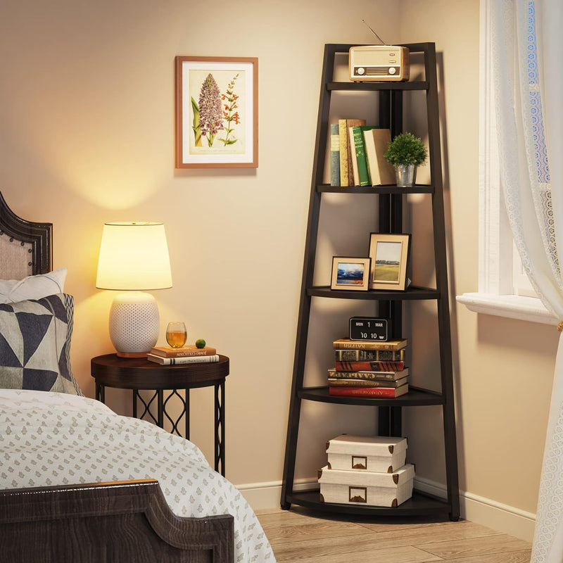 Tall 5 Tier Corner Bookshelf For Living Room