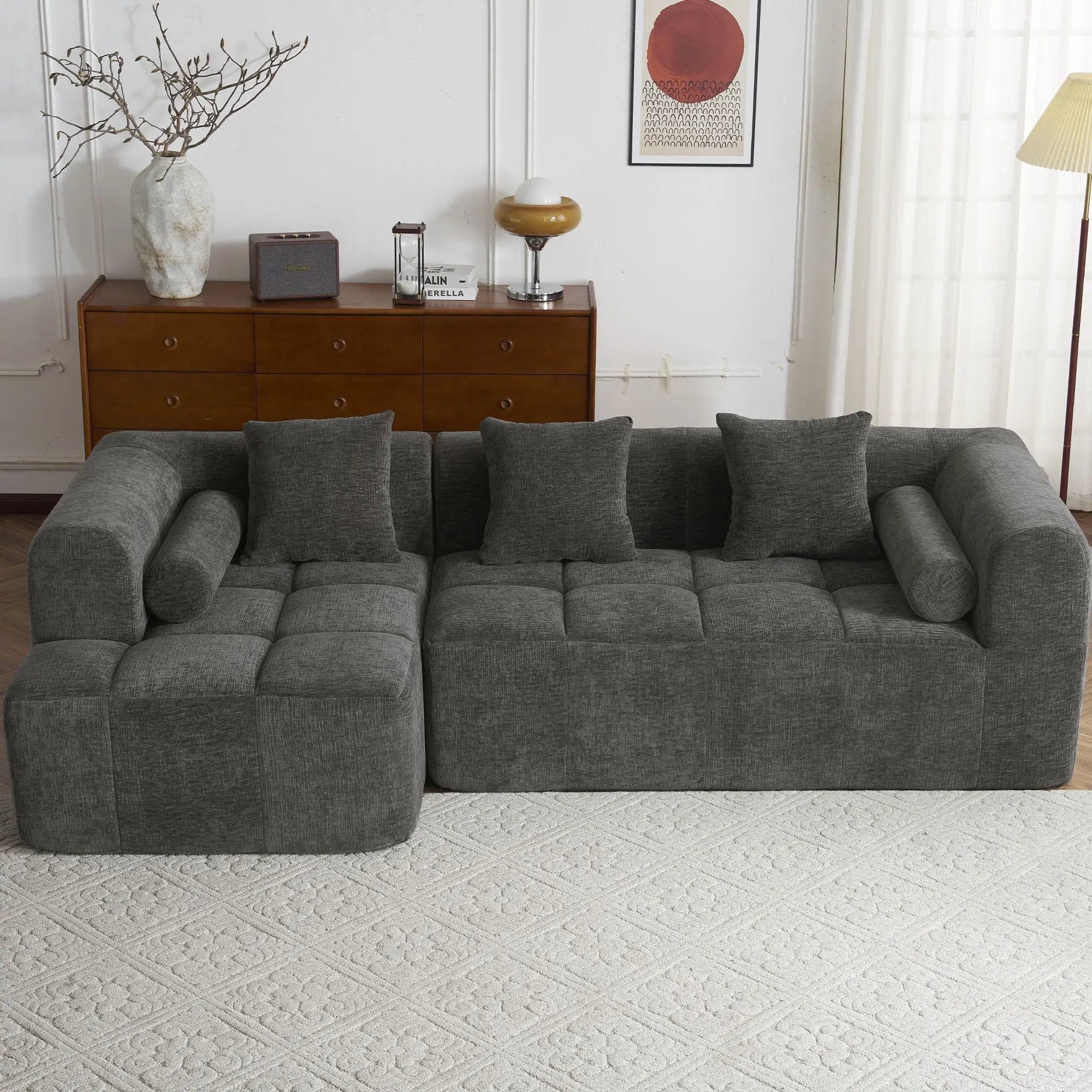 Sectional Free Combined Sofa With 2 Side Pockets by HouseOfZazla