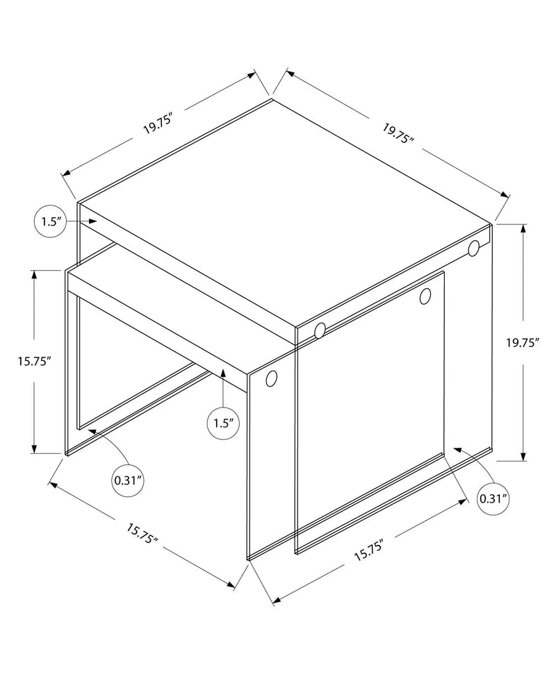 Accent Nesting Table Clear Tempered Glass For Living Room (Set of 2) by Unique Piece Furniture