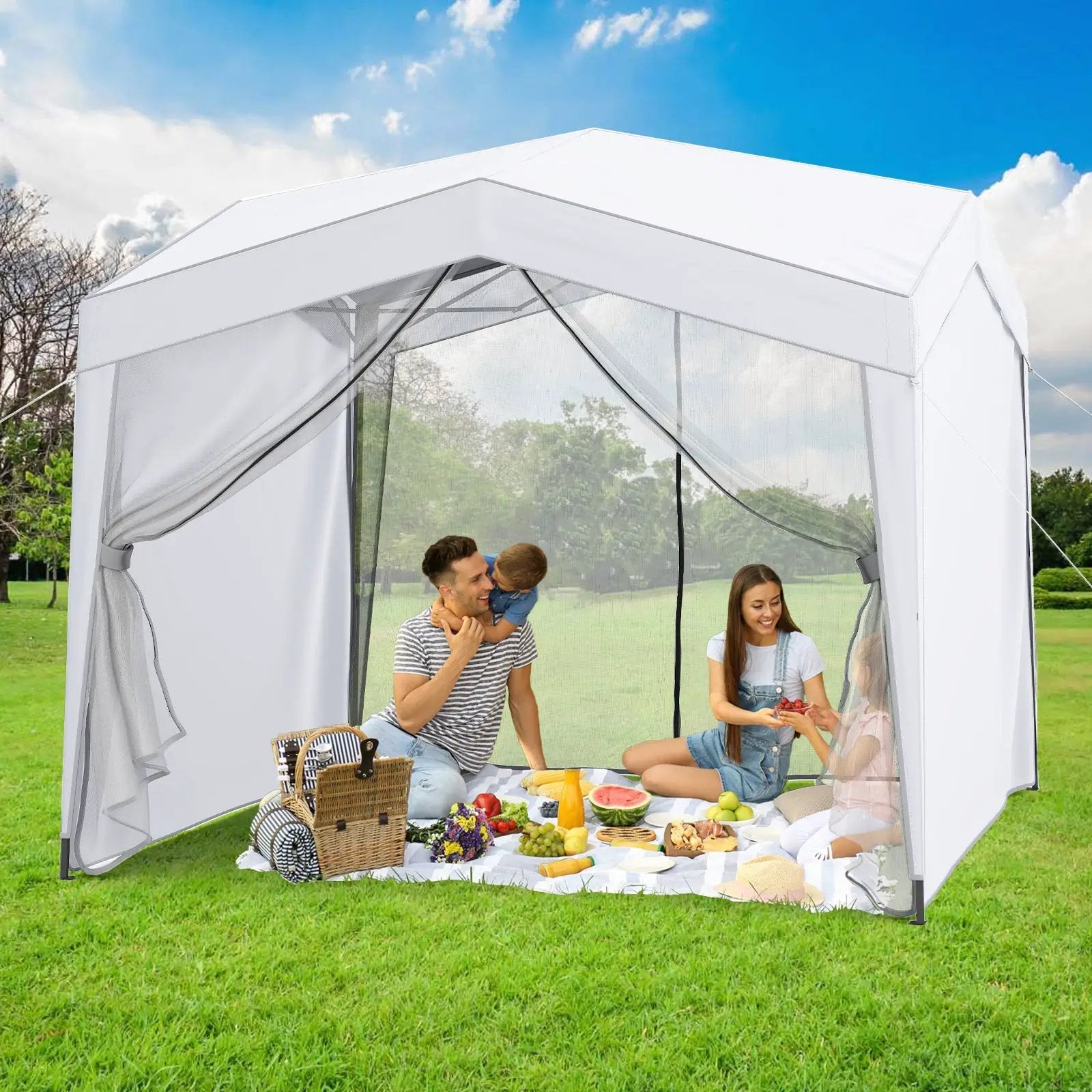 Pop up Canopy Tent wiht 4 Sidewalls Mesh Netting Wheeled Bag-White by DirectDeals