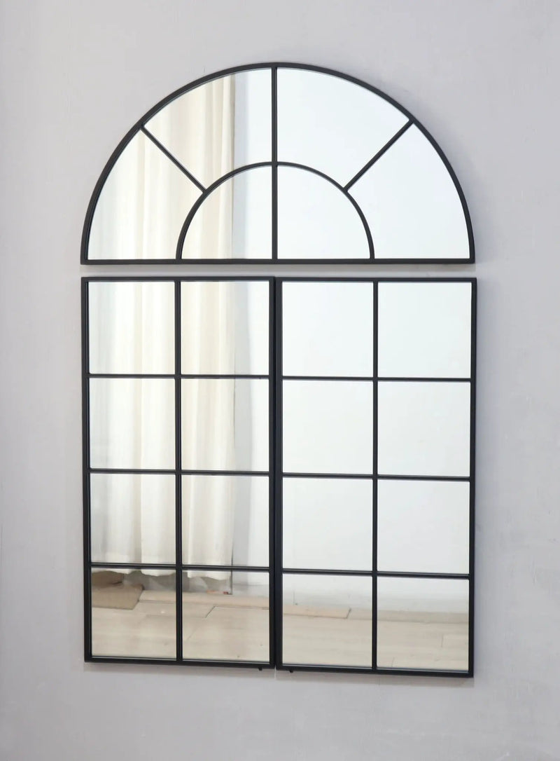 Large Arched Wall Mirror With 3 Separate Sections - Black by Unique Piece Furniture