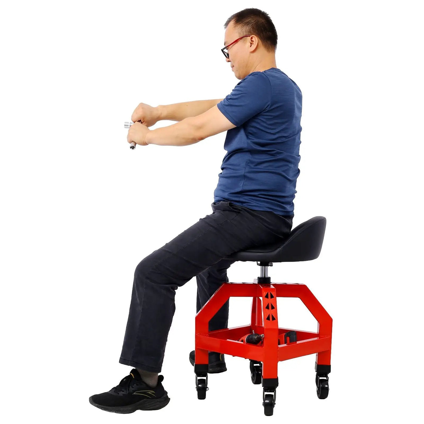 Pneumatic 360 Degree Swivel Stool, Mechanics Rolling Creeper Seat, Heavy Duty Rolling Mechanics Stool, Shop Stool With Casters by HouseOfZazla