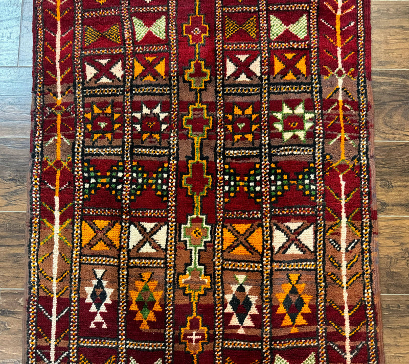 Moroccan Berber Tribal Rug 3x5, Geometric Area Rug, Red Orange Brown by Jewel Rugs