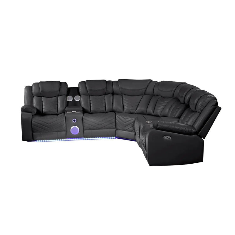 Challenger - Recliner Sectional Sofa, Built In USB, C Ports & Bluetooth by HouseOfZazla