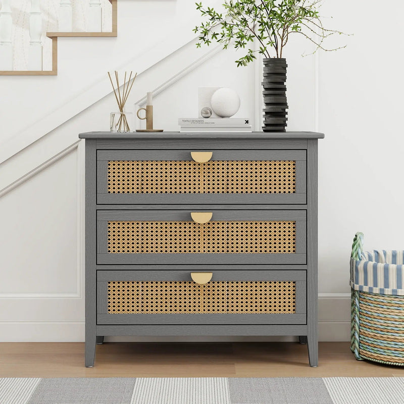 3 Drawer Cabinet, Natural Rattan, American Furniture by HouseOfZazla