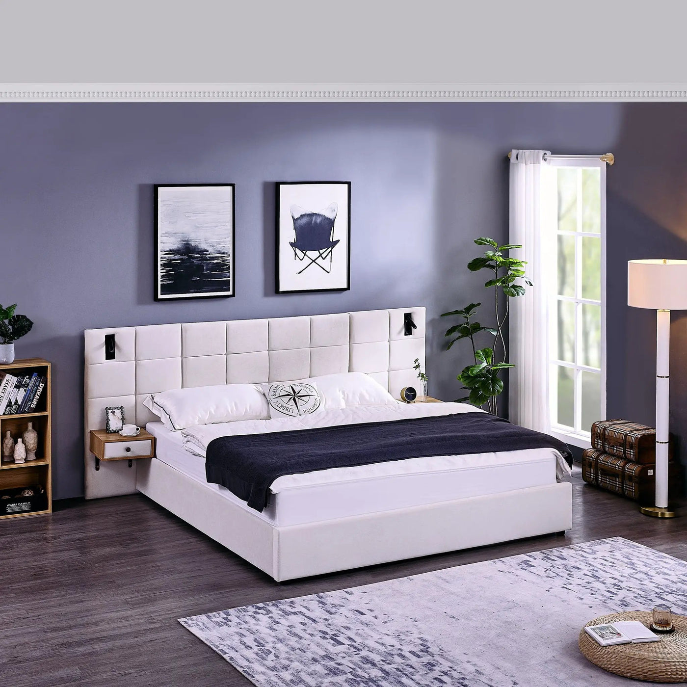 Upholstered Hydraulic Platform Bed With Storage Shelves, Reading Lamps, USB Port by Unique Piece Furniture