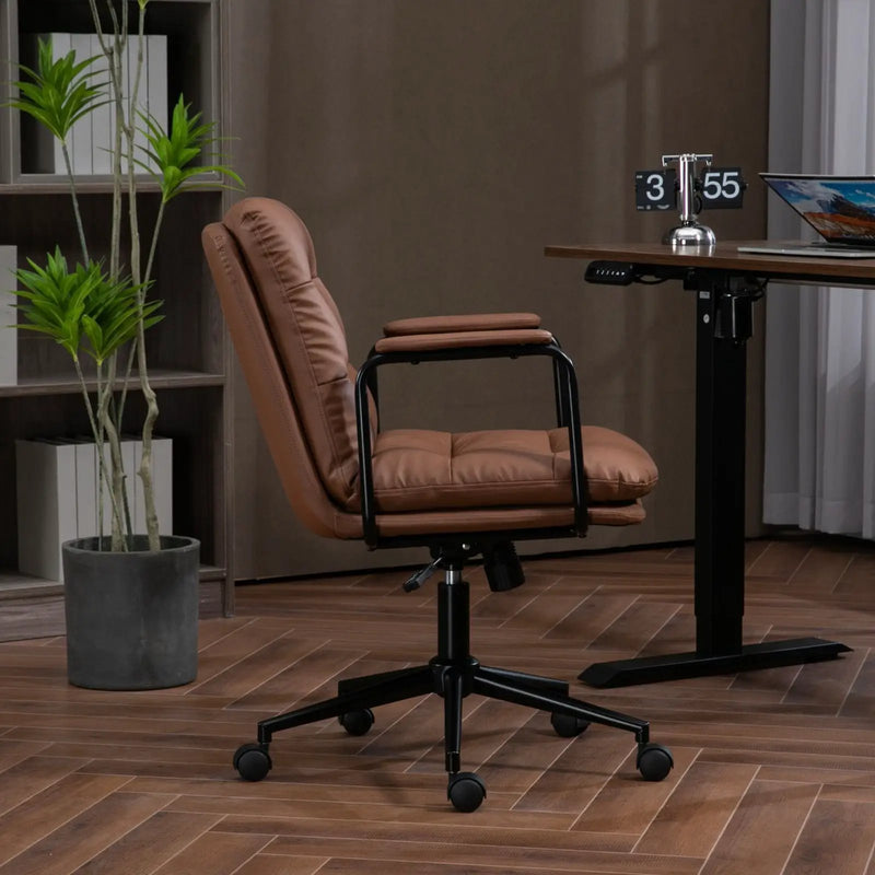 Office Chair, Mid Back Home Office Desk Task Chair With Wheels And Arms Ergonomic Computer Rolling Swivel Chair With Padded Armrest by HouseOfZazla