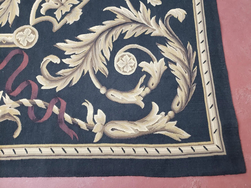Black and Tan Aubusson Rug, 10 x 14 Aubusson Carpet, New Aubusson Rug, Elegant, Wool, Handmade Area Rug, Flatweave Rug, Large Aubusson Rug by Jewel Rugs
