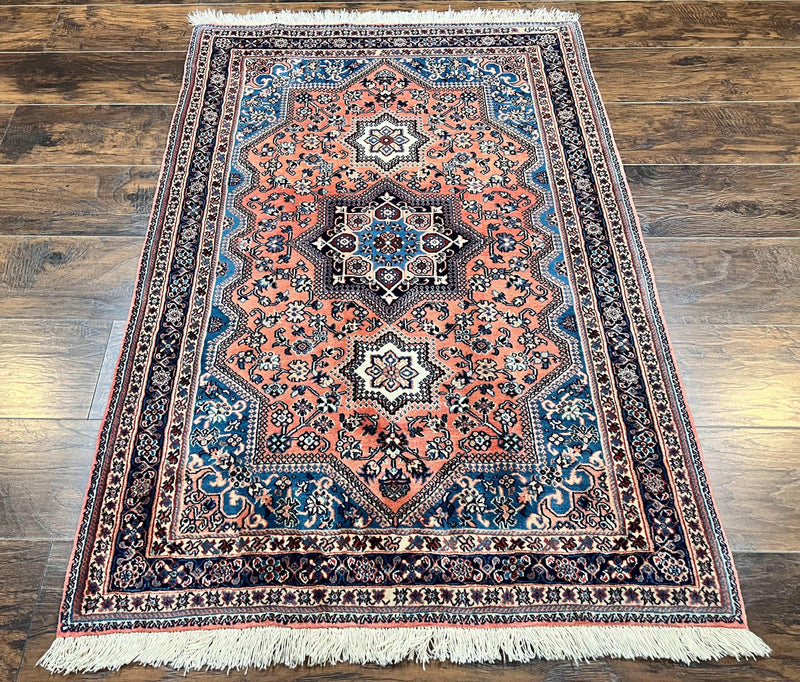 Persian Shiraz Rug 3x5, Geometric Tribal Rug, Wool Hand Knotted Vintage Carpet, Light Red & Blue, Signed by Masterweaver by Jewel Rugs