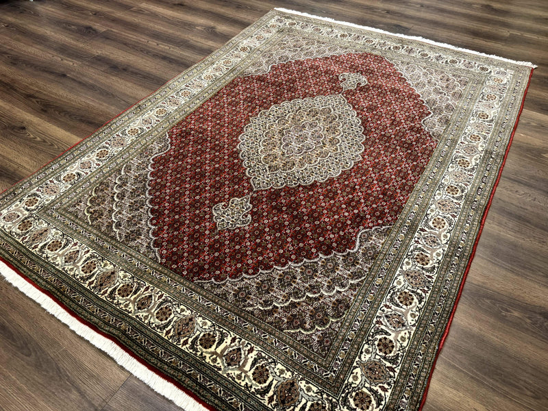 Persian Rug 5x7, Very Fine 330 KPSI, Red and Ivory, Herati Mahi Pattern, Wool & Silk by Jewel Rugs