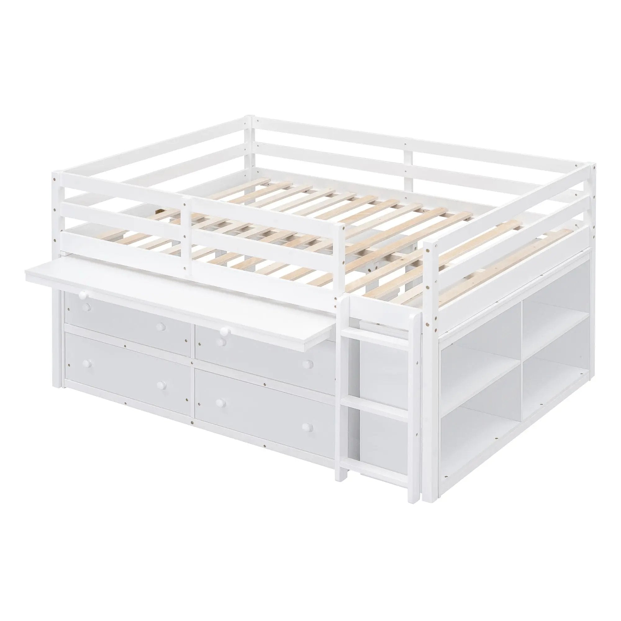 Loft Bed With Retractable Writing Desk And 4 Drawers, With Lateral Portable Desk And Shelves by HouseOfZazla