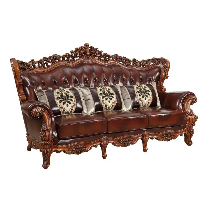 Eustoma - Sofa - Cherry Top Grain Leather Match & Walnut by Unique Piece Furniture