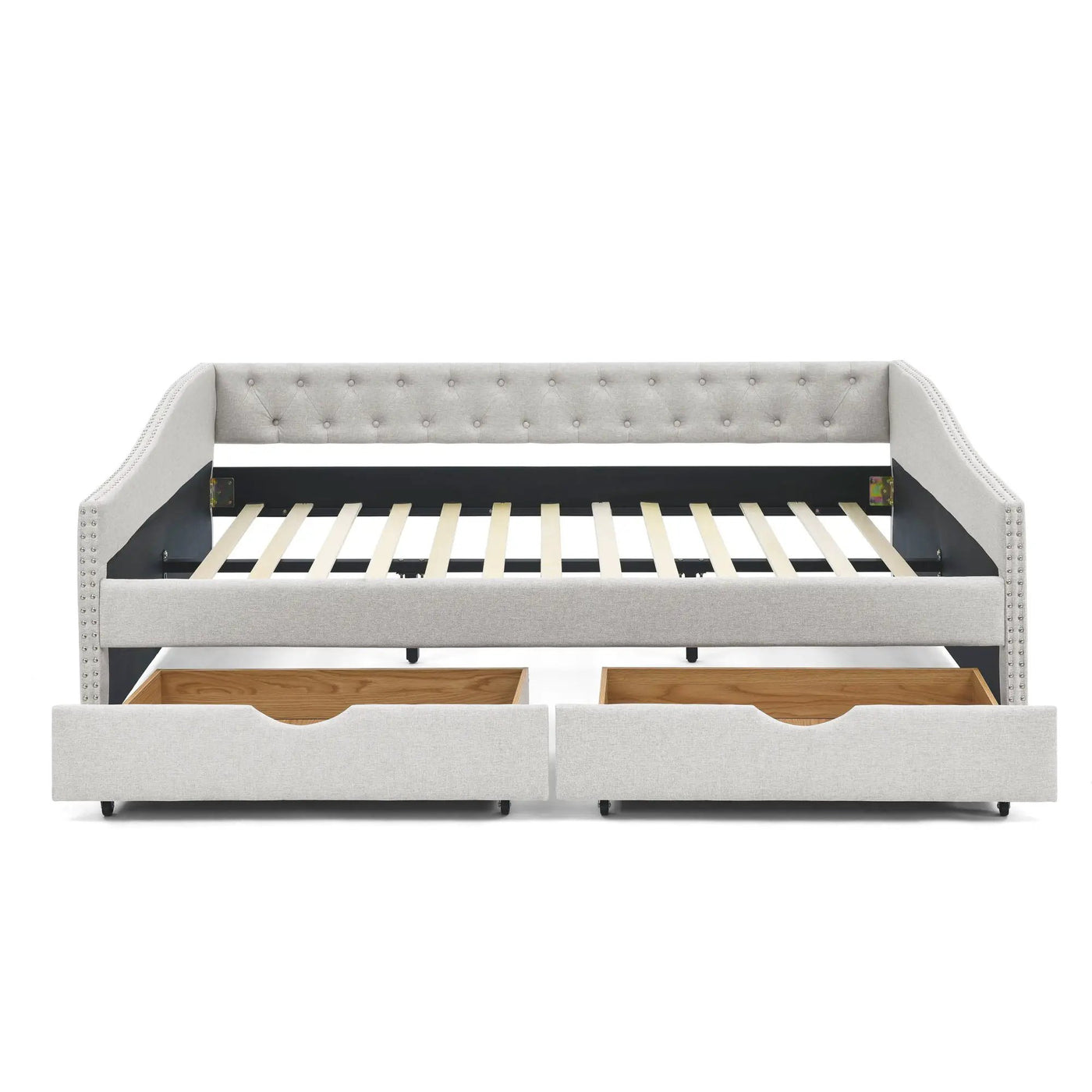 Upholstered Tufted Daybed With Drawers, Waved Arms by HouseOfZazla