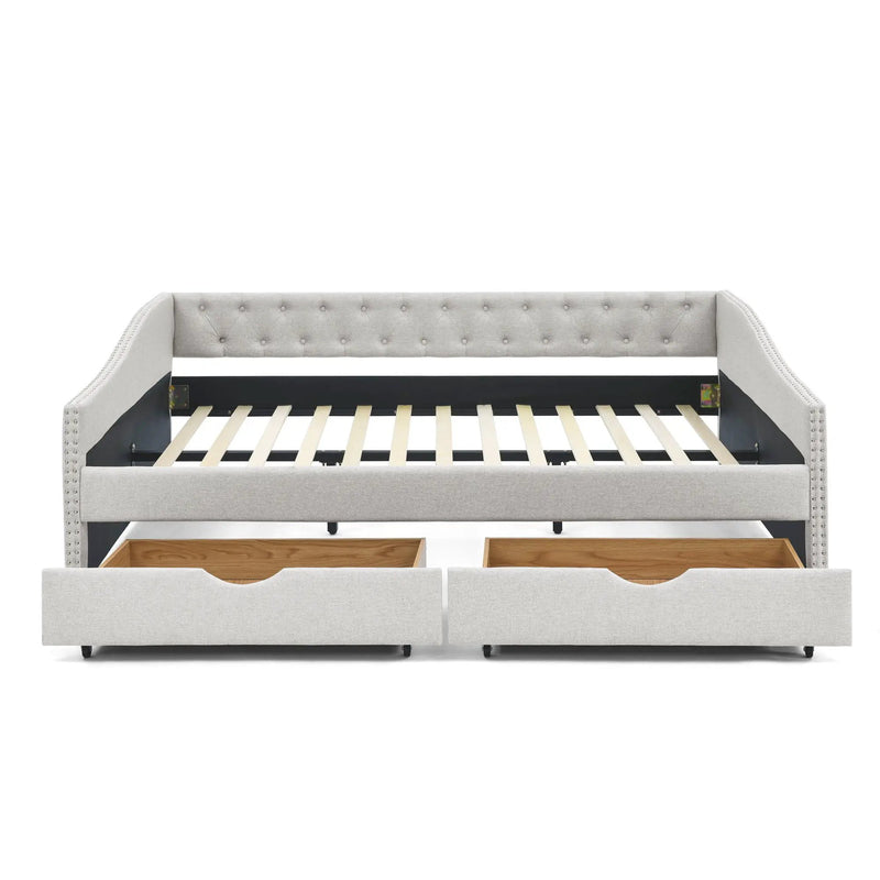 Upholstered Tufted Daybed With Drawers, Waved Arms by Unique Piece Furniture