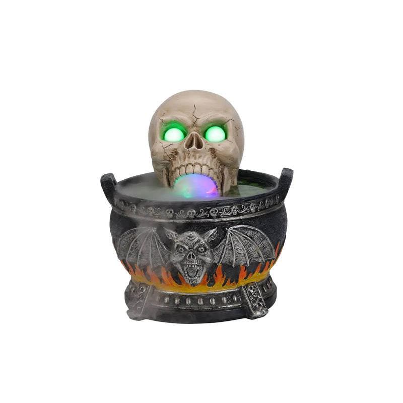 Halloween Skull Cauldron Statue with LED Light and Smoke Fog Effect by HouseOfZazla