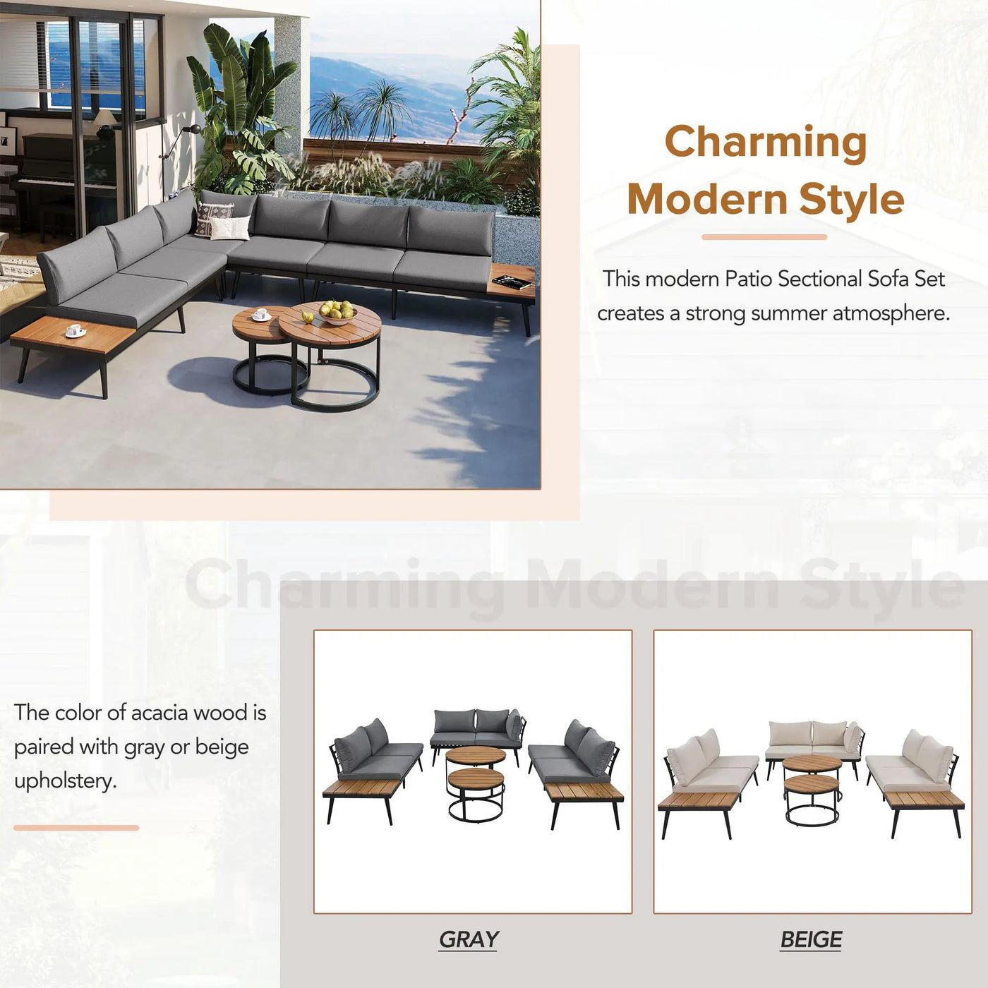 Modern Outdoor Sectional Sofa Set With Nesting Coffee Tables by HouseOfZazla