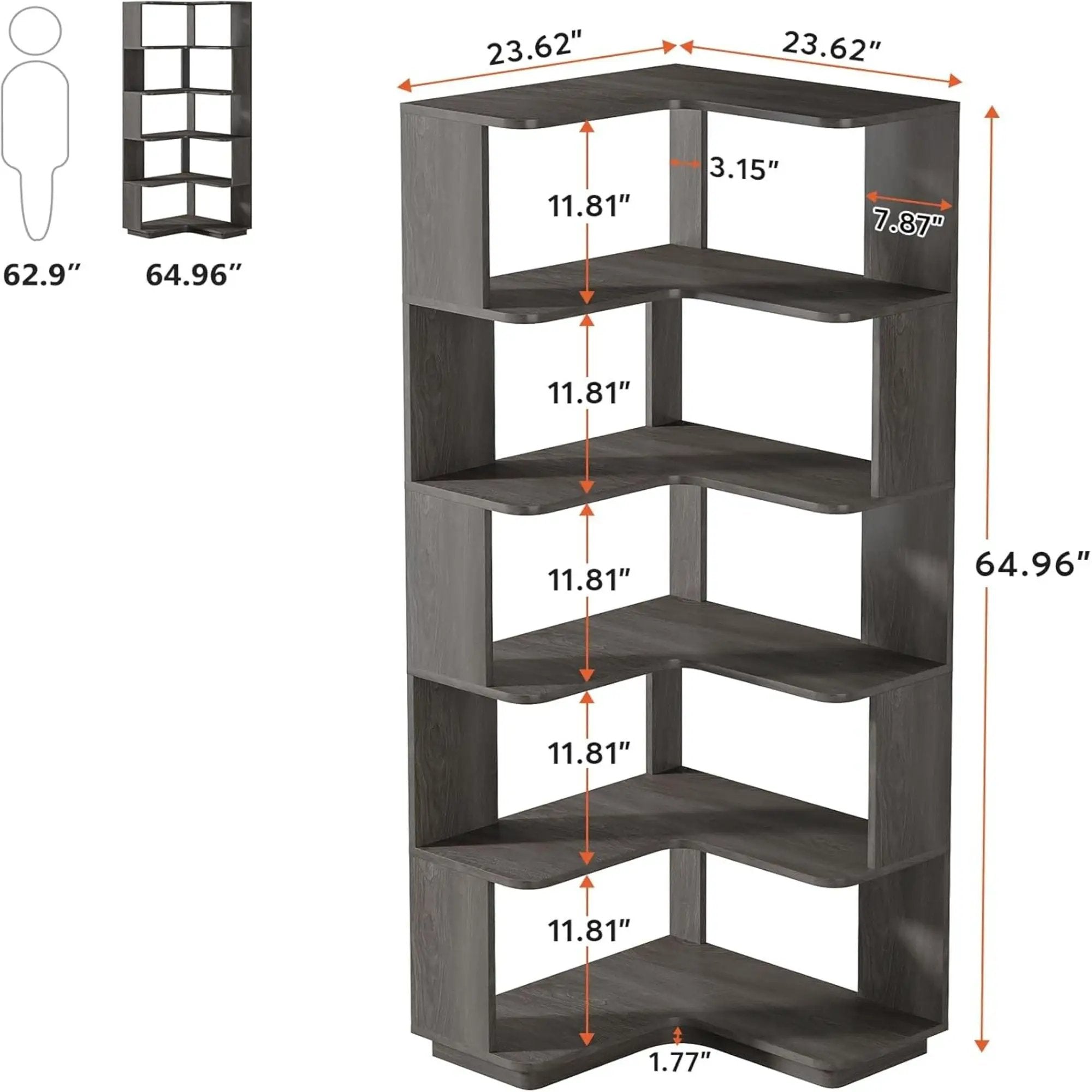 6 Tier Corner Bookshelf, L-Shaped Freestanding Shelf With Anti Drop Panels by HouseOfZazla