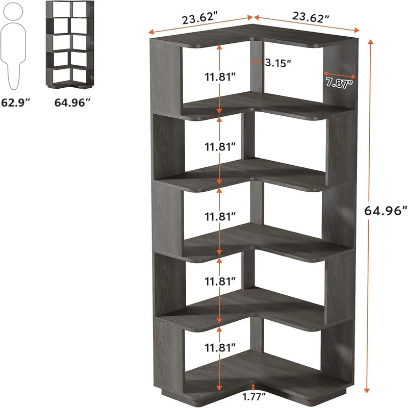 6 Tier Corner Bookshelf, L-Shaped Freestanding Shelf With Anti Drop Panels by HouseOfZazla