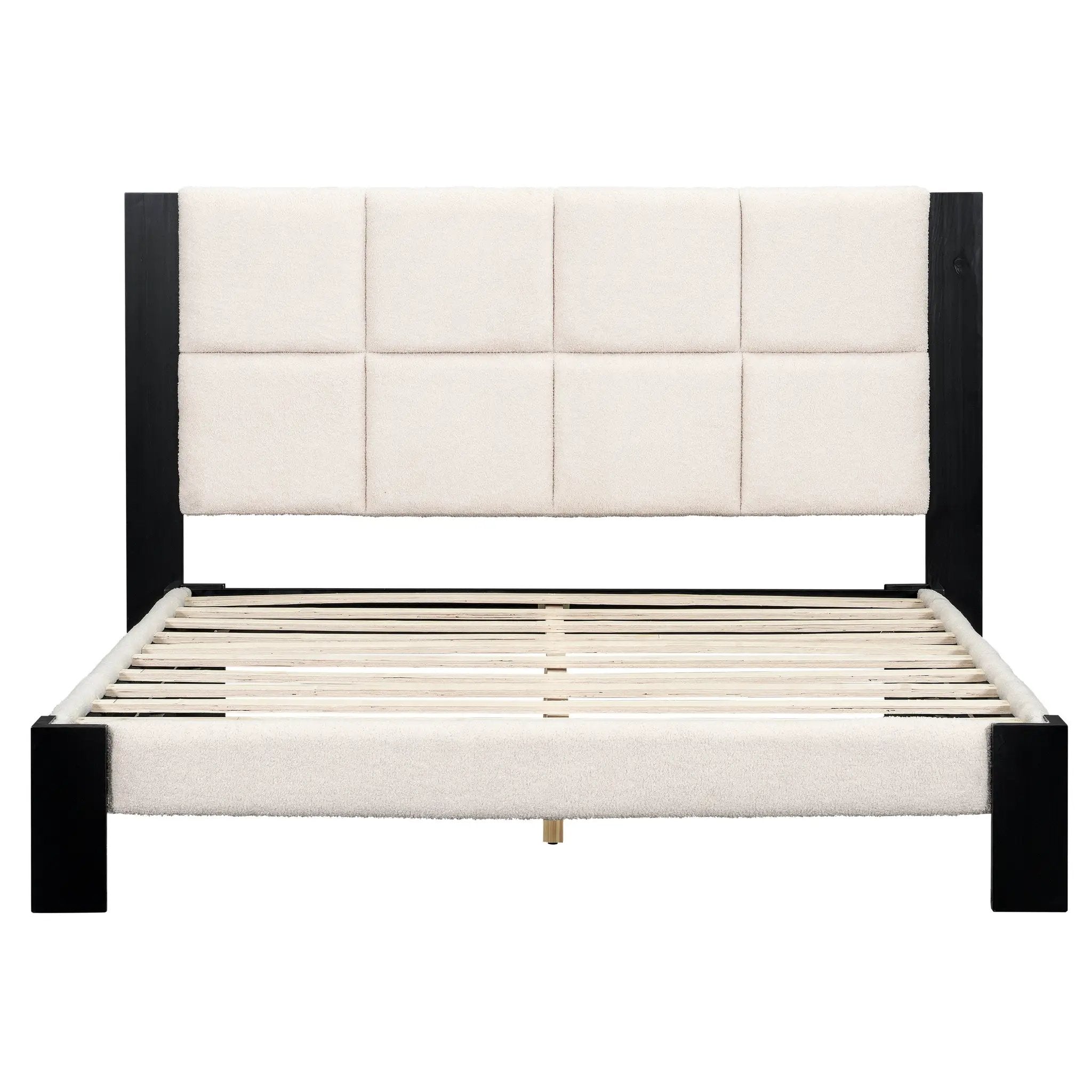 Boucle Queen Bed Frame With Square-Stitched Headboard by HouseOfZazla