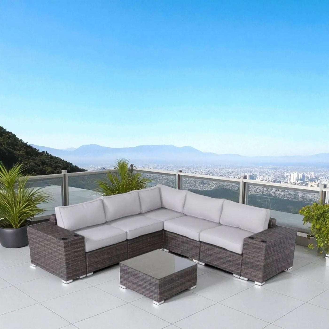 Modern Patio Rattan Sectional Set With Cushions by HouseOfZazla