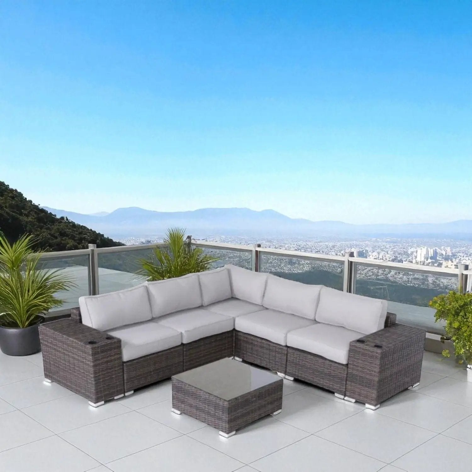 Modern Patio Rattan Sectional Set With Cushions by HouseOfZazla