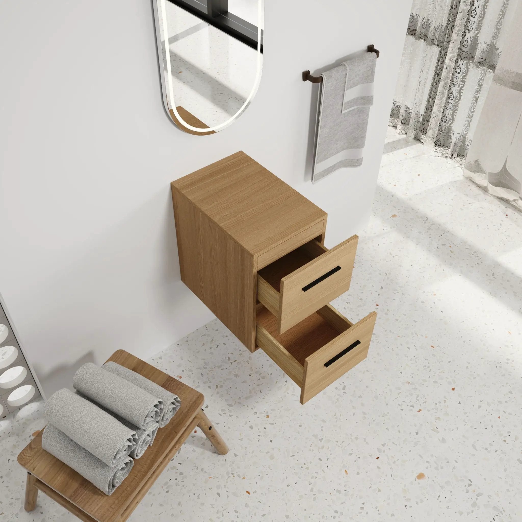 Floating Bathroom Vanity Drawer Base, Wall Mounted Storage With 2 Drawers - Light Oak by Unique Piece Furniture