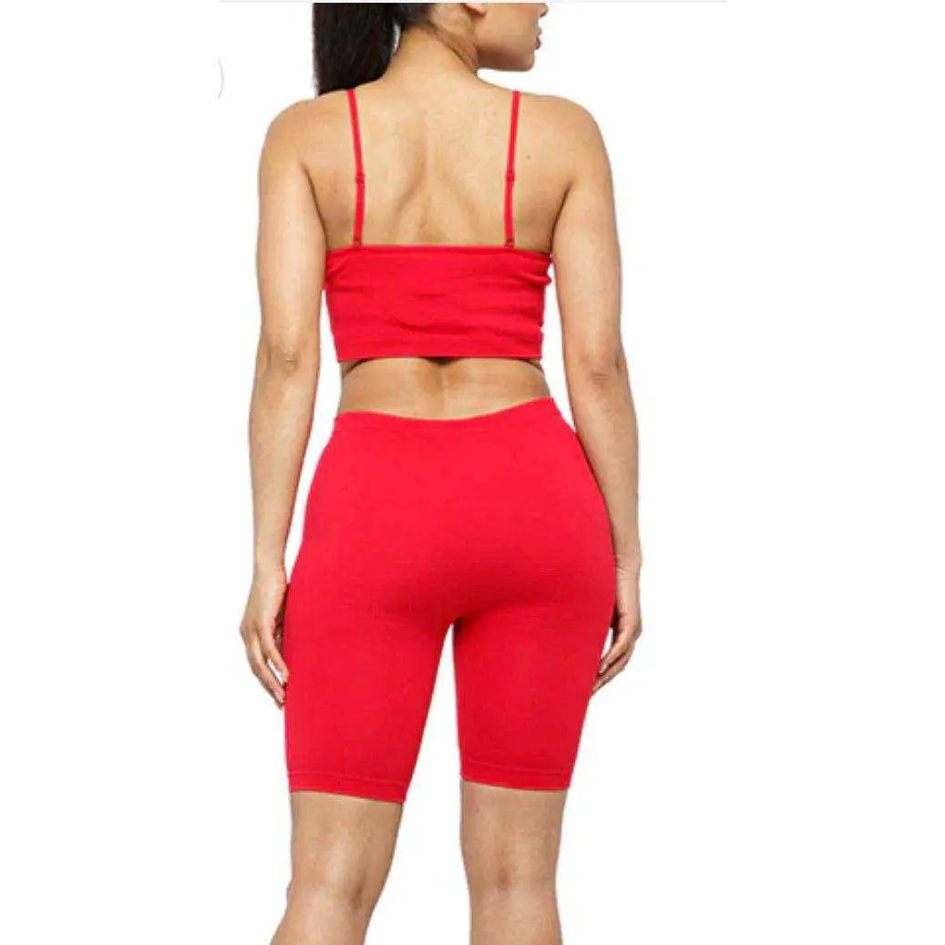 SEAMLESS CROP TANK & BIKER SHORT SET by Selzalot