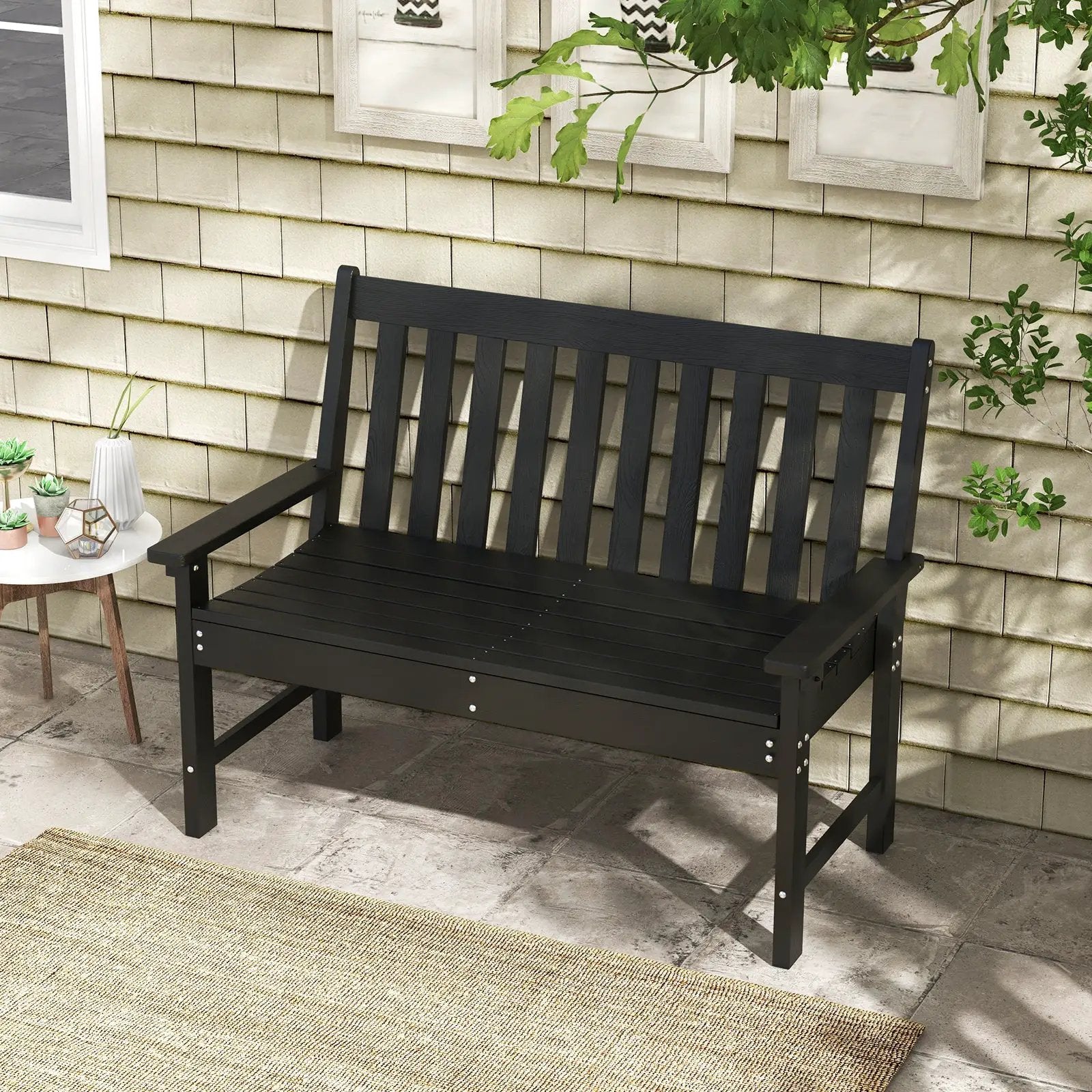 52 Inch All-Weather HDPE Outdoor Bench with Backrest and Armrests by DirectDeals