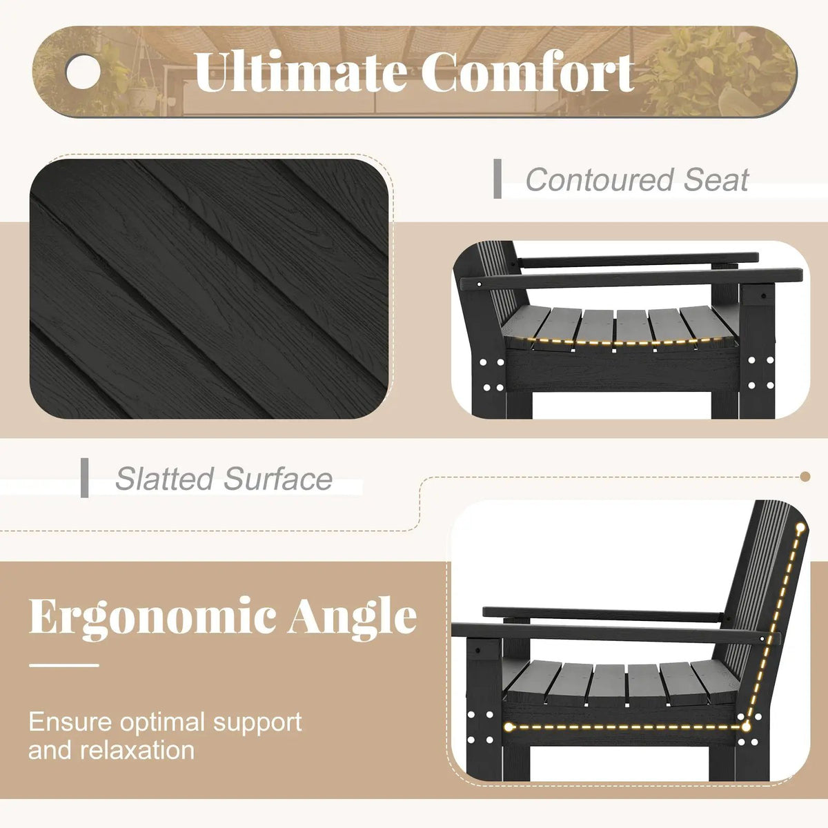 52 Inch All-Weather HDPE Outdoor Bench with Backrest and Armrests, photo 8 of 11