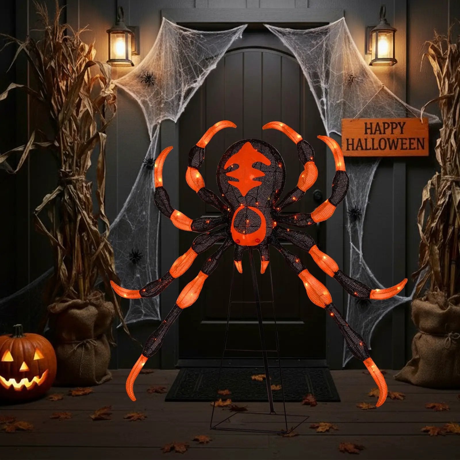 52 Inch Halloween Spider Decoration with 16 Flickering Warm White LEDs by DirectDeals