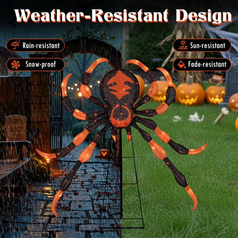 52 Inch Halloween Spider Decoration with 16 Flickering Warm White LEDs by DirectDeals