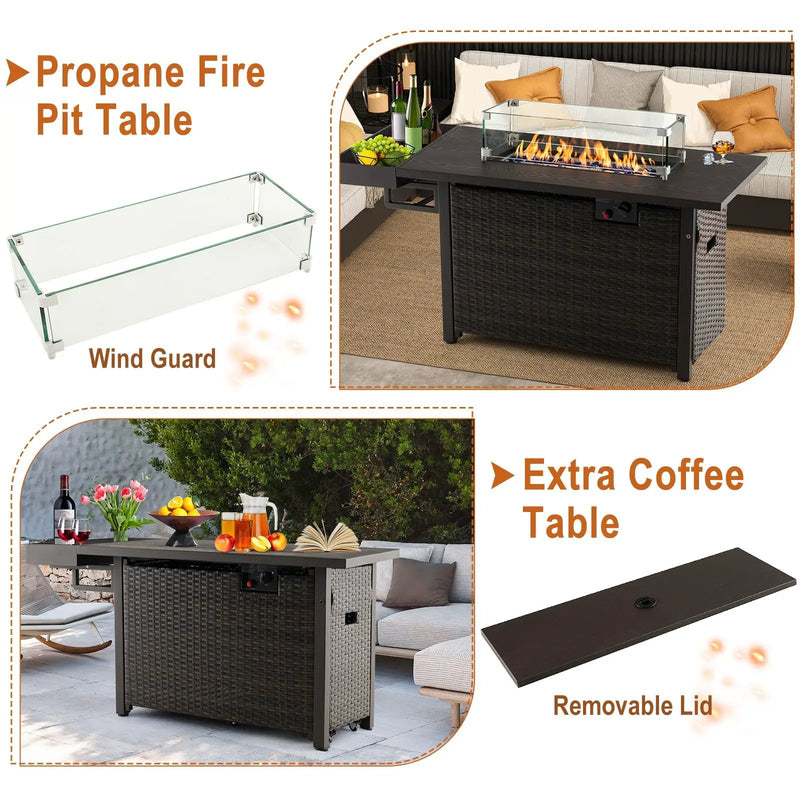 52 Inches Outdoor Wicker Gas Fire Pit Propane Fire Table with Cover by DirectDeals